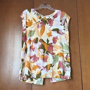 Joie EUC 100% Linen Tunic Beautiful Fall Colors Cap Sleeves Sz Lg Ret $118